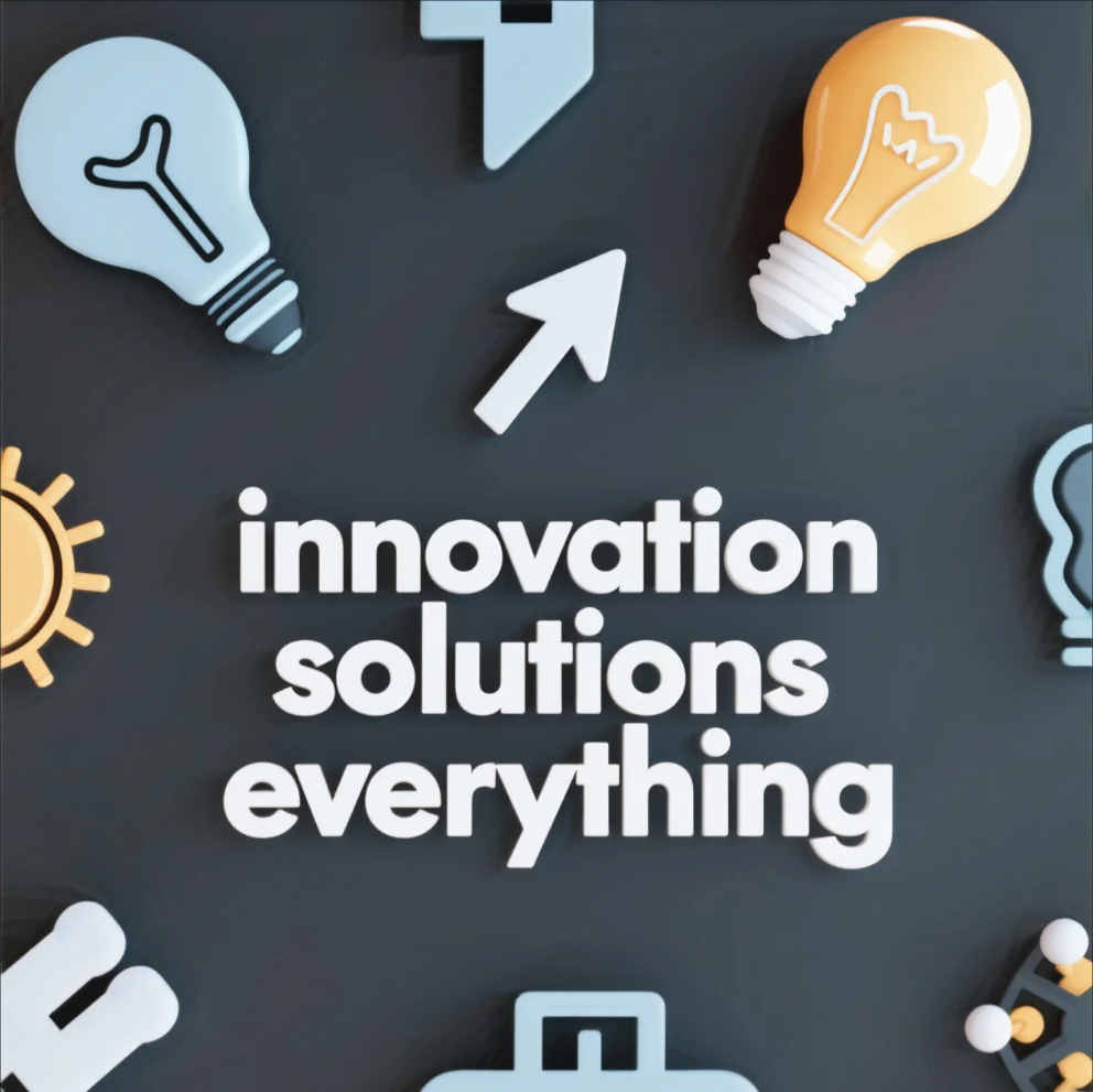 Lightbulb glowing among gears and digital icons, symbolizing innovation and solutions for the future