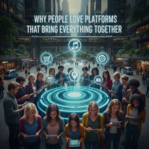 Person using an all-in-one digital platform that integrates multiple tools on one device