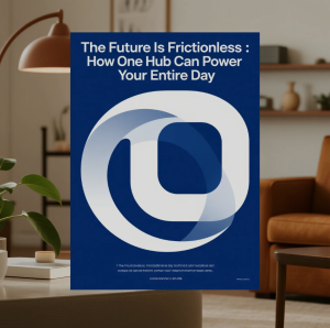 Illustration of a unified digital hub connecting daily services like payments, transport, and entertainment