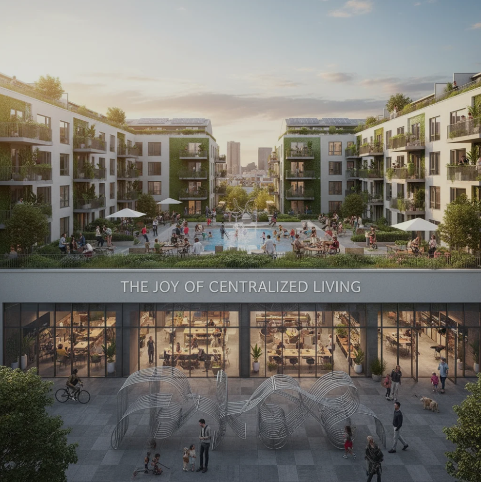 Ruang tamu minimalis yang rapi dengan furnitur modern dan dekorasi sederhana yang mencerminkan gaya hidup terpusat