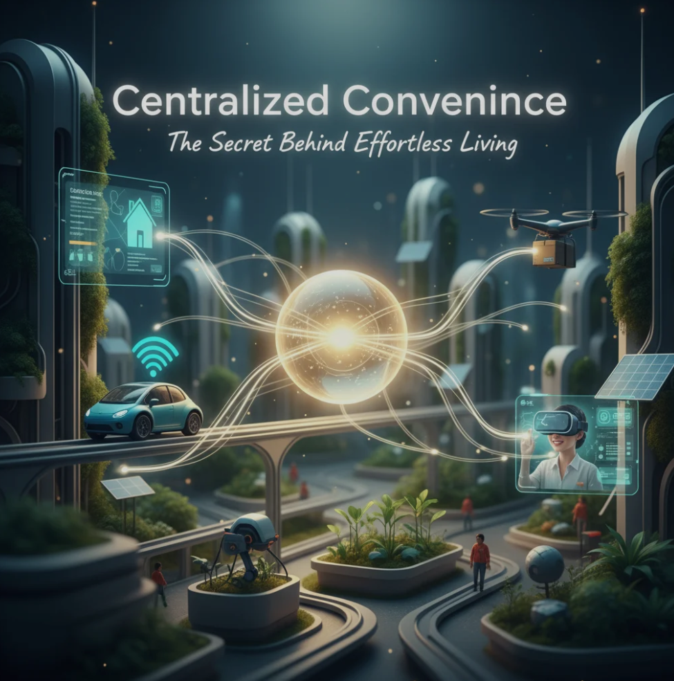 A person using a smart device to control home functions from one dashboard, symbolizing centralized convenience